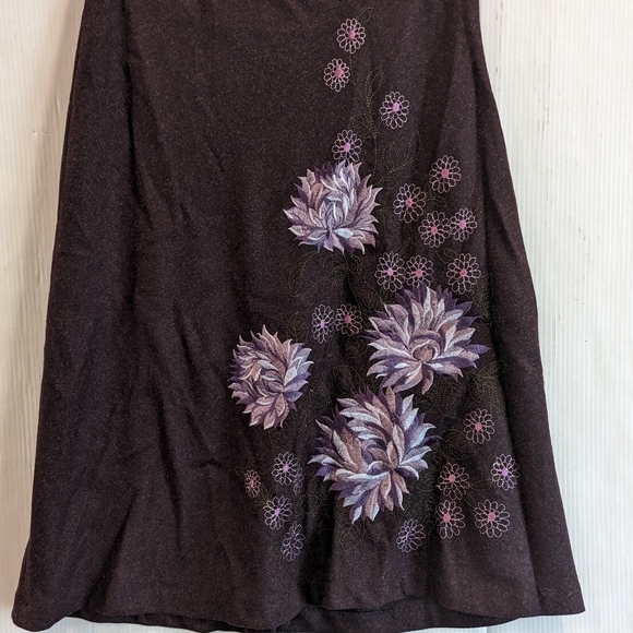WILLI SMITH embroidered flower plum wool blend a-line midi skirt - Picture 5 of 8